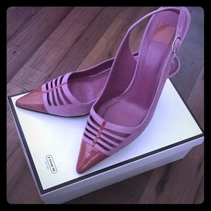 New Coach ADRIA Suede Patent Leather Heels 8